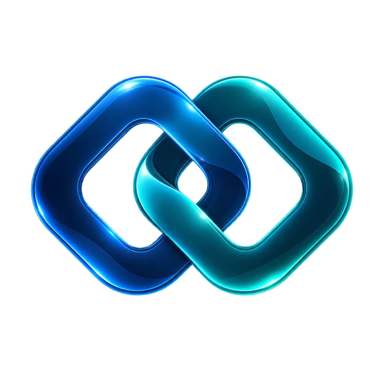 Glossy blue and teal interlocking loops representing connected partnerships.